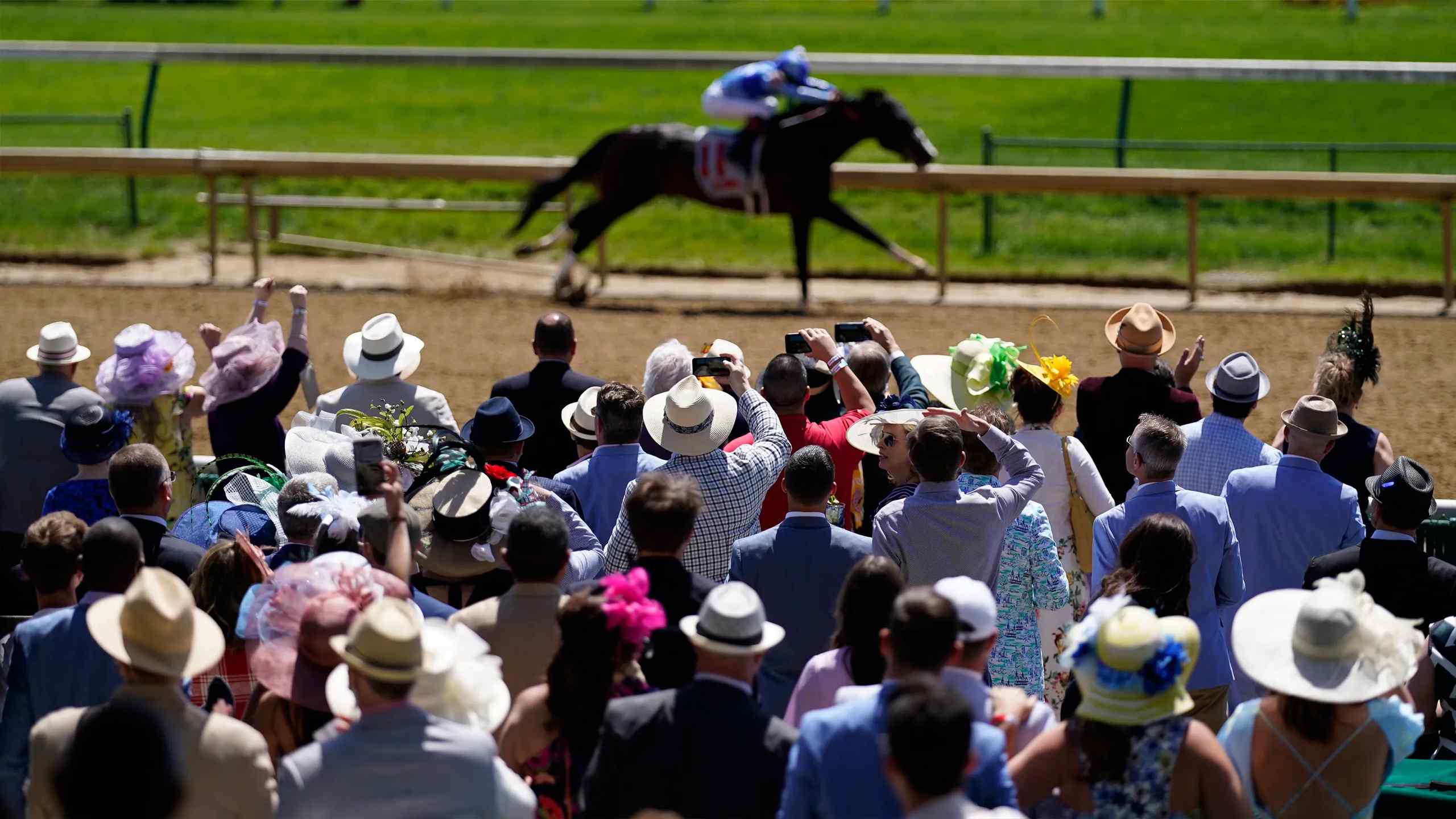 A crowd of fans watching the Kentucky Derby.
